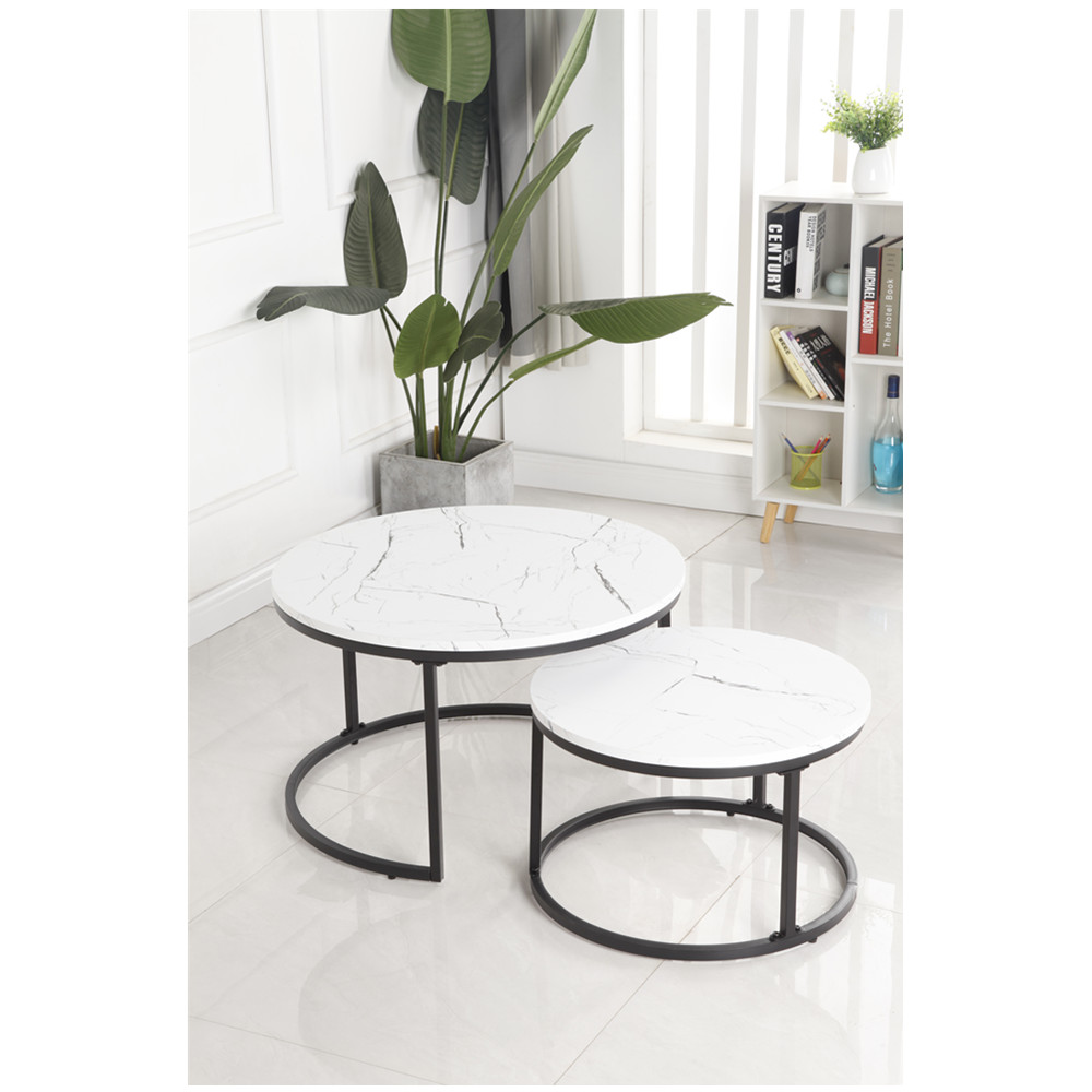 hot sale design mdf wood white marble black metal coffee table