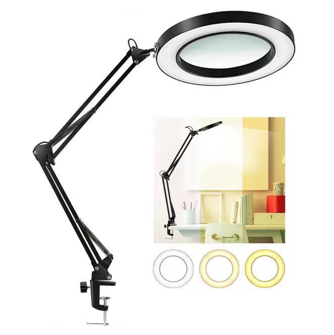 Magnifying Glass with Light and Stand, 5X Real Glass Lens 8-Diopter Magnifying Lamp for Close Work, Reading, Craft