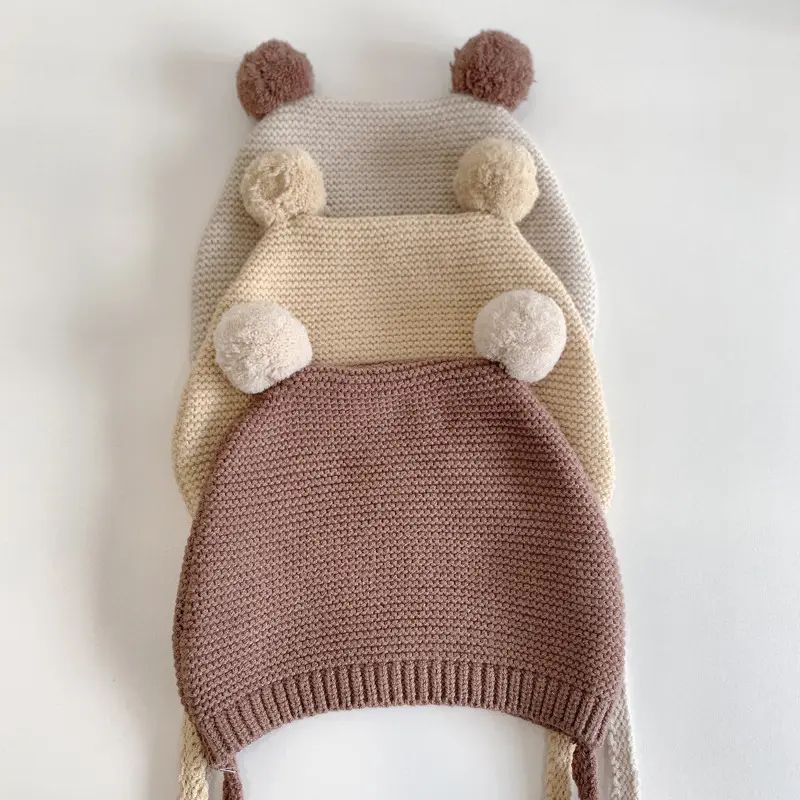 2022 new fashion baby hat baby boy girl baby knitted hat cute ear protection kids wool hat