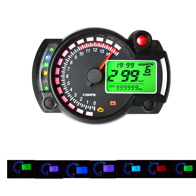 Universal LCD Digital Motorcycle RX2N Odometer Speedometer Meter Instrument Adjustable MAX 299KM/H 7colors Motorcycle Dashboard