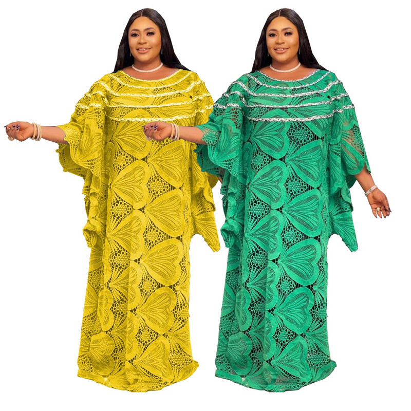 In Stock 2021 New Dubai Abaya African Lace Long Maxi Dresses Women Fashion Ladies Robe Boubou Dress With Inner