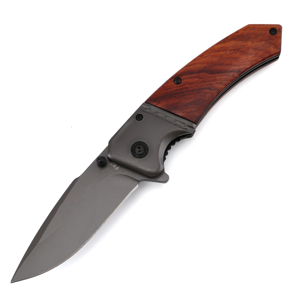clasic aluminum coated steel folding knive brown color wood handle hunting knife EDC camping survival knife self defense