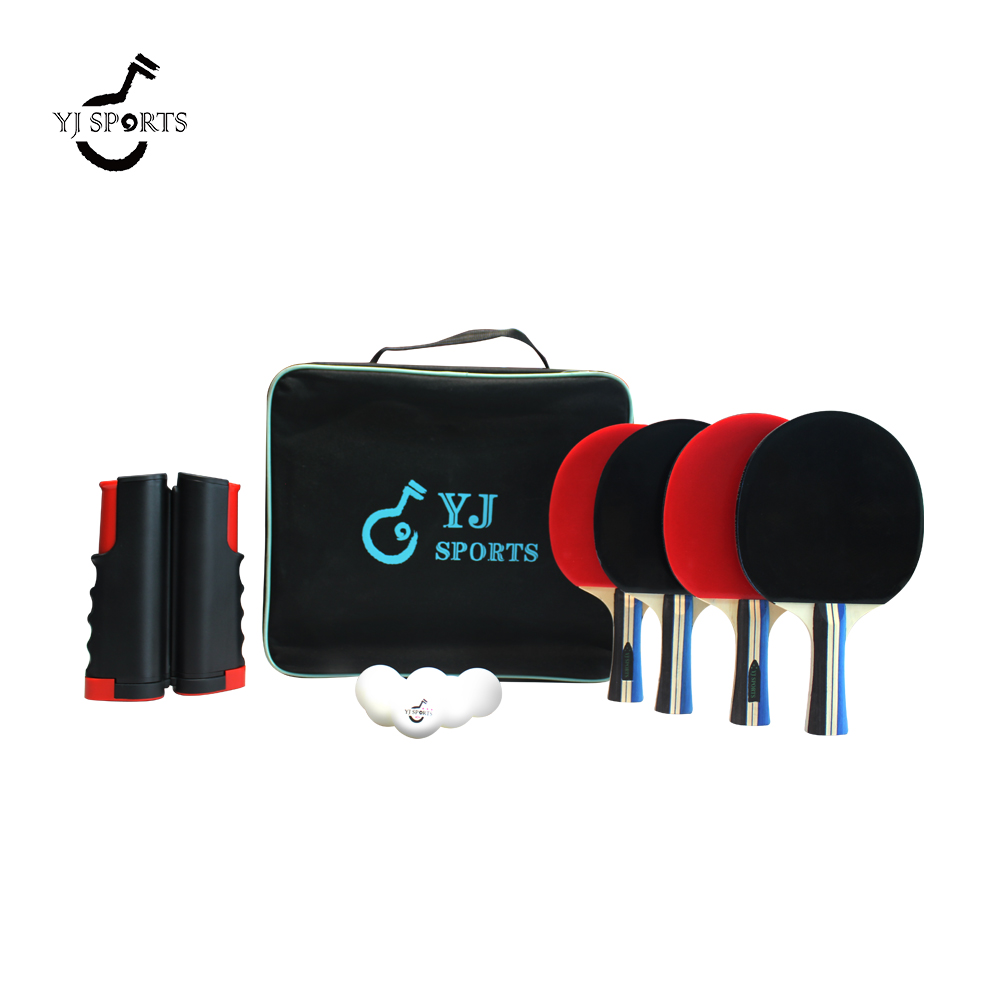 YoungJoy YJ sports table tennis racket set 4-racket+6-ball +retractable with carrying bag for family fun pingpong racket sets