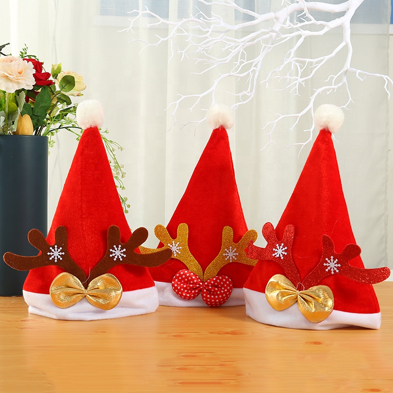 BSCI SJ0572 Chinese manufacturer safe material glitter large deer horn polka dot bow Christmas hat