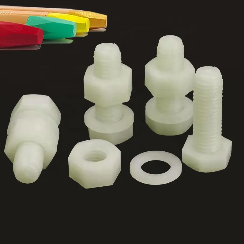 Three sets of nylon hexagon bolts - Tough White or Black Hex bolt - Washer - Nut Combo - Nylon Plastic bolt and nylon nut