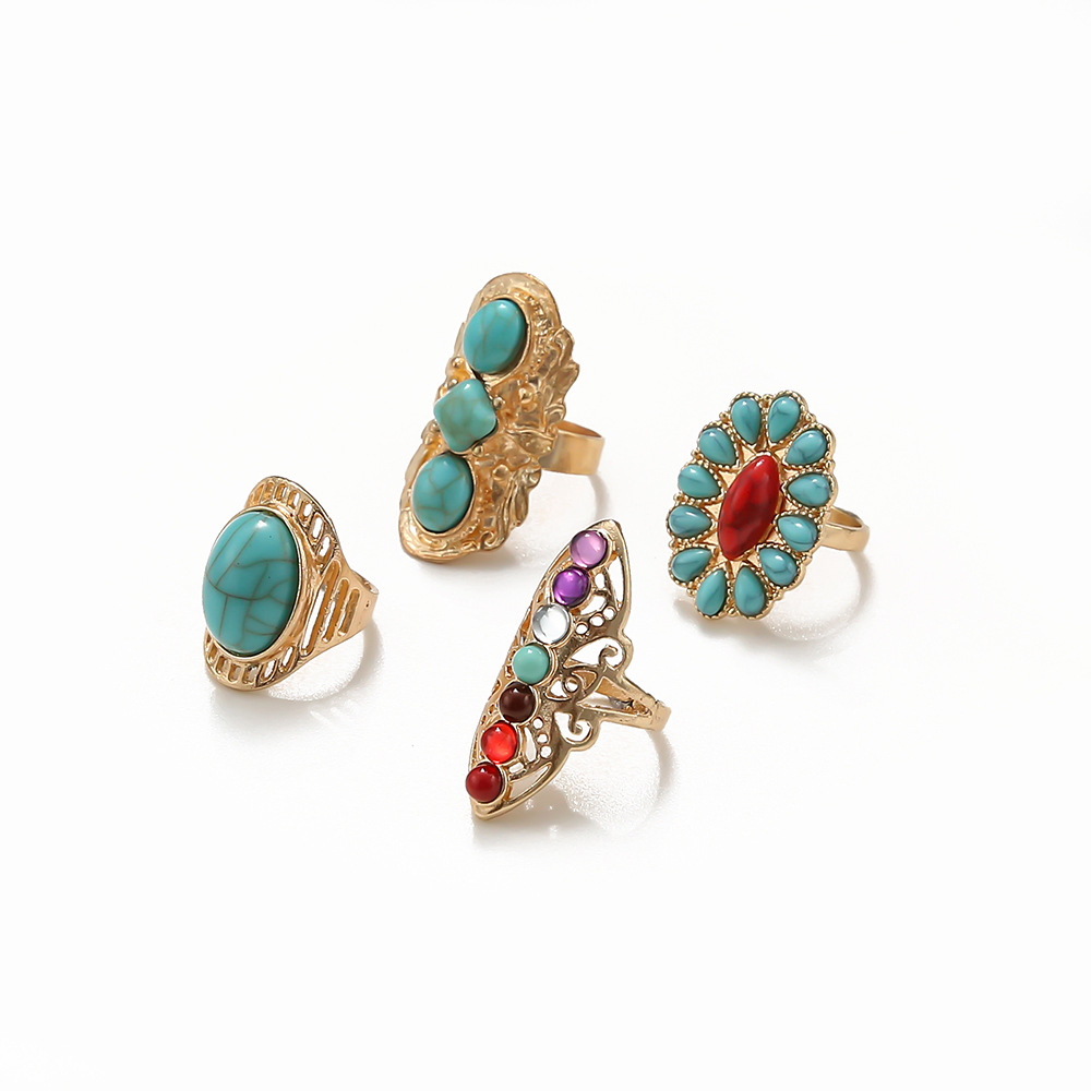 3PC/SET Vintage Antique Natural Stone Ring Fashion Jewelry Gift Blue turquoises Finger Ring For Women Wedding Anniversary Rings