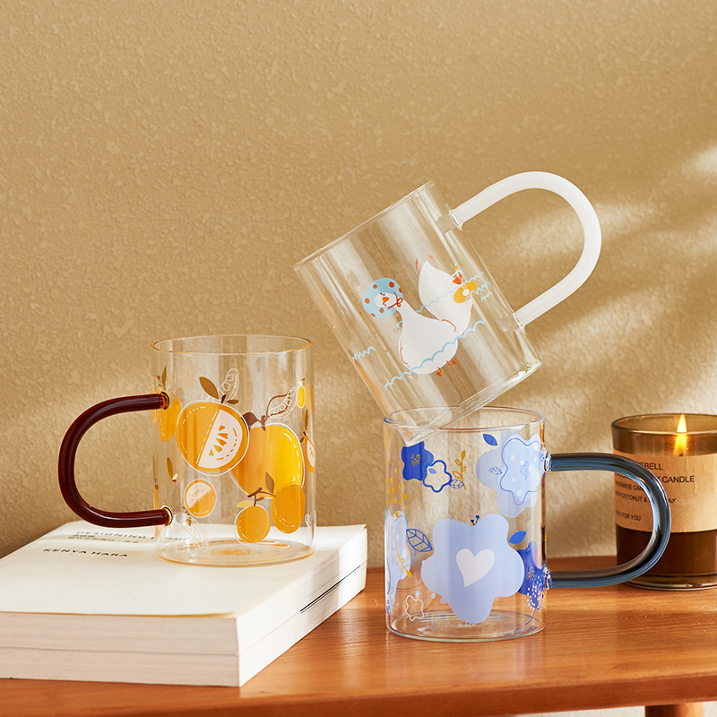 Cute White Beverage Mugs Milk Cup Clear Borosilicate Glass Juice Coffee Mug 3218