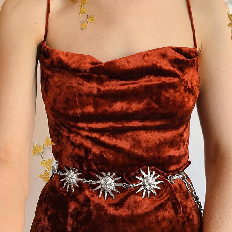 Ecowalson Golden Sun Belts Harajuku Grunge Sexy Bodycon Women Waistbelts Gothic Metal Vintage High Wiast Belts Fashion Hipster