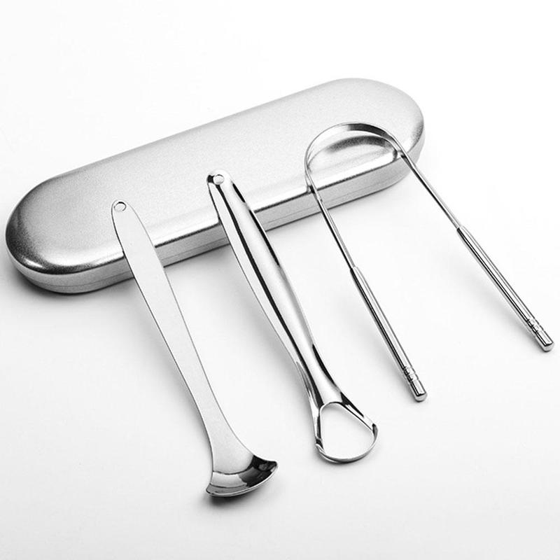 3Pc/Set Reusable oral cleaning tool Improve Oral Hygiene stainless steel metal ongue scraper Tongue Cleaner Tools