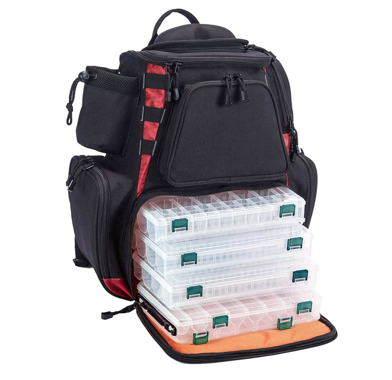 Fishing Tackle Backpack with 4 Trays Large Waterproof Carp BAG Storage with Protective Rain Cover and 4 Box