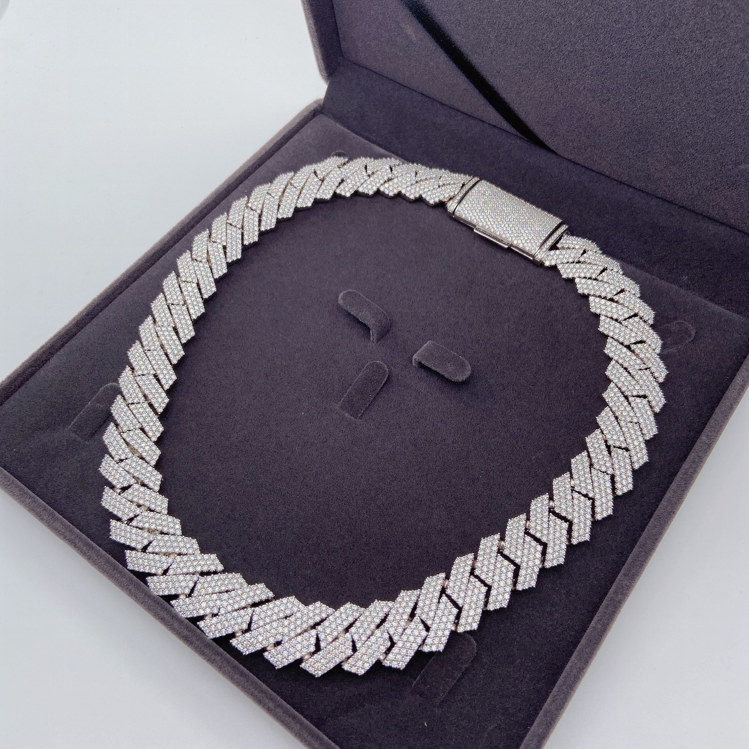 Hot Sale 18MM 3 Row Moissanite Diamond 925 Sterling Silver White Gold Cuban Link Chain Iced