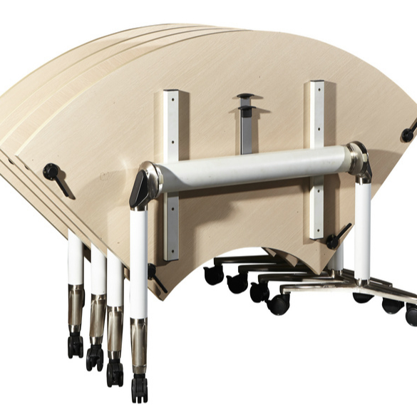 folding flip top training table with modesty panel and T foot mobile table base