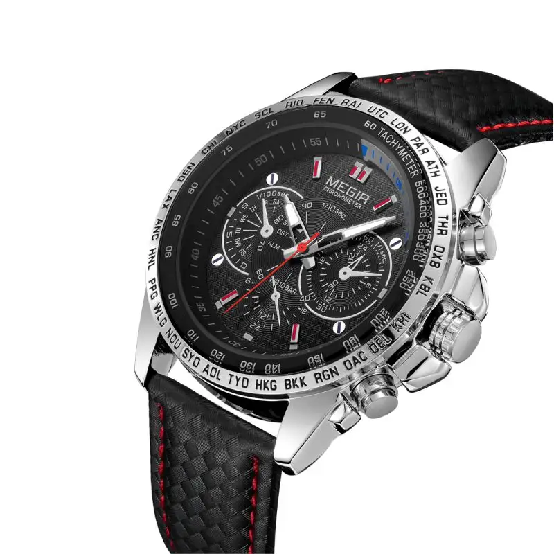 Megir hot sale1010 black quartz movement men stylish wholesale relojes hombre sport watches men wrist watch for man watch