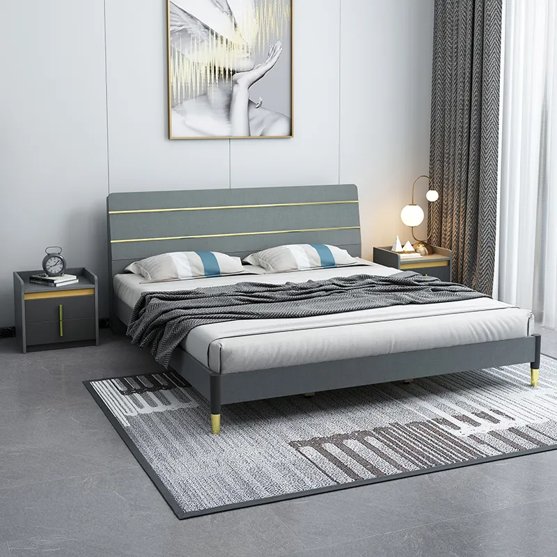 Luxury Upholstered Leather Bed Hotel Bedroom Sets Single Queen King Size Bed Room Furniture Modern Home Frame Wood Beds