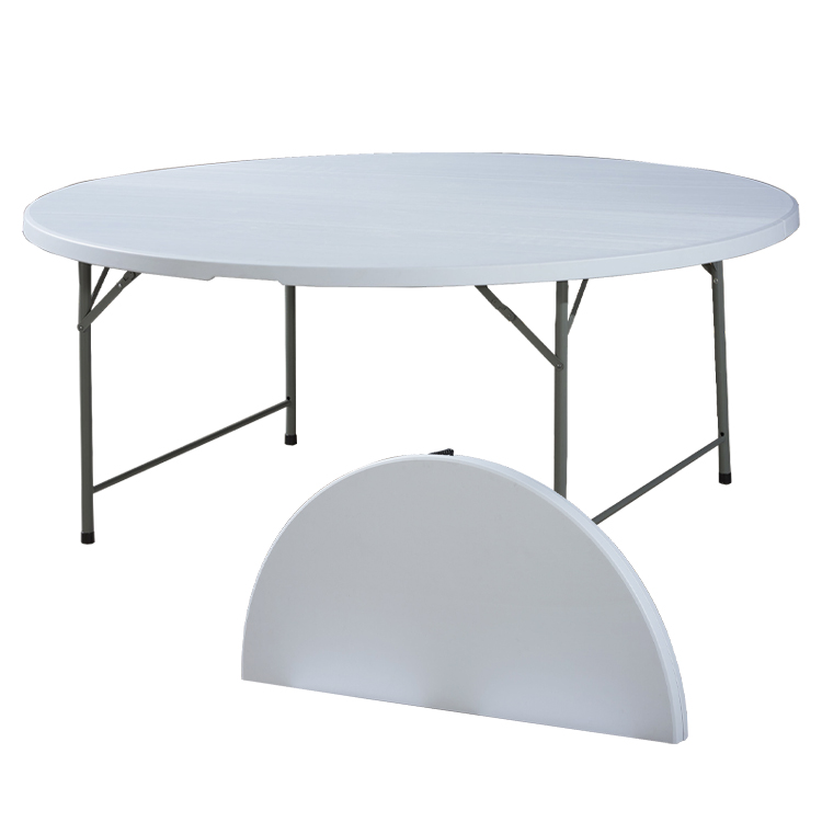 6Ft 180*74 Fold-in-Half Round Table White Multipurpose Heavy Duty Portable HDPE Plastic Table Lock for Picnic Party Camping