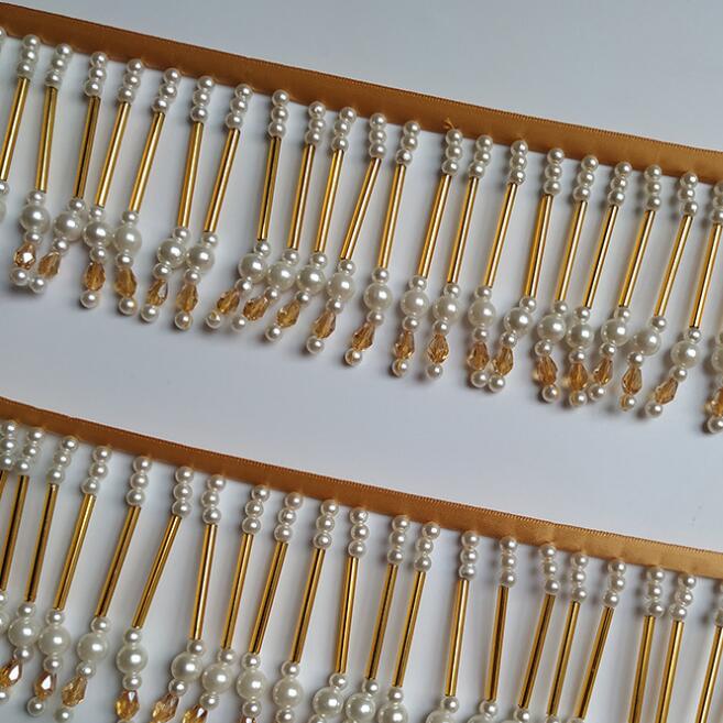 Custom wholesale 7cm long bead tassels fringe for dance dress