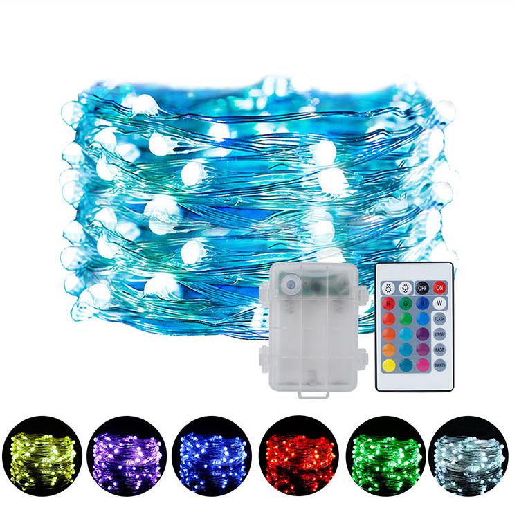 Copper Wire Lights Festival Decoration Remote Control Battery Box Powered 16 Colors LED String Light