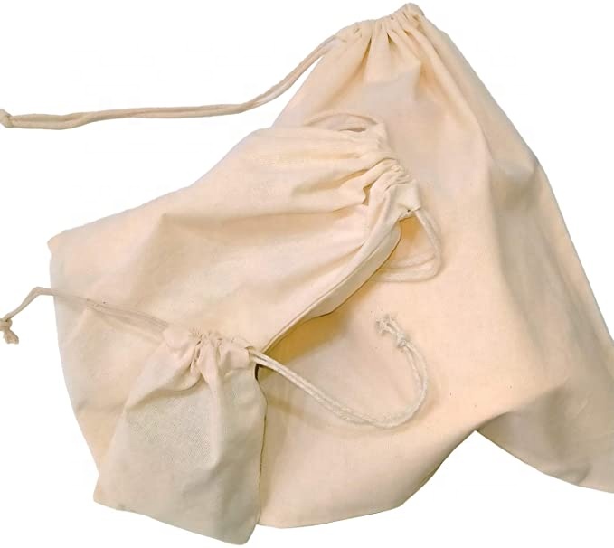 Washable Natural Organic Cotton Pouches Reusable Drawstring Shopping bag Pouch Bags