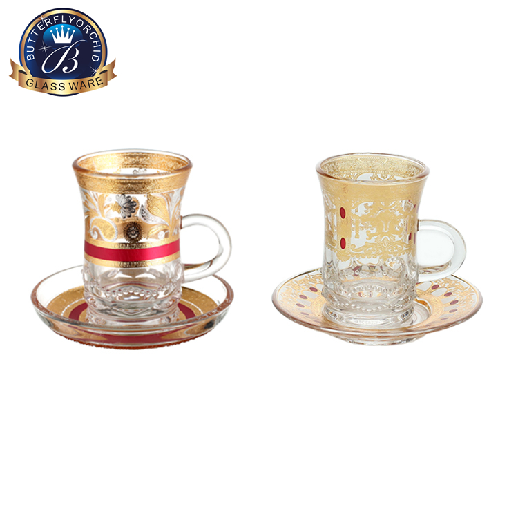 Wholesale arabic turkish glass tea Cup And Saucer Coffee Tea cup And Saucers Set glass Cup set