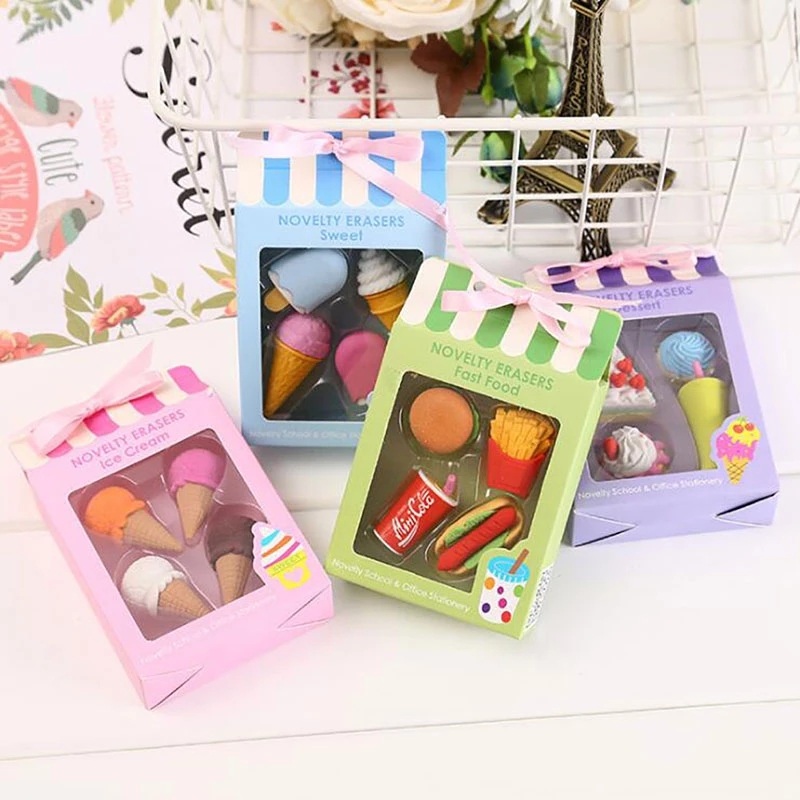 Fashion Creative Food Cake Ice Cream Hamburger Shaped disassembled and assembled 3D Eraser for Children Gift