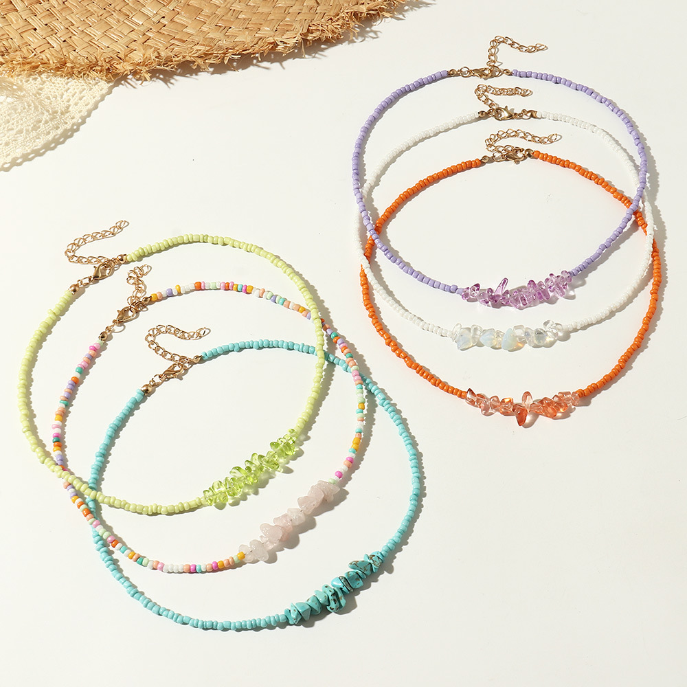 Personality Color Rice Bead Necklace Female Ethnic Style Irregular Crystal Gravel Super Fairy Necklace