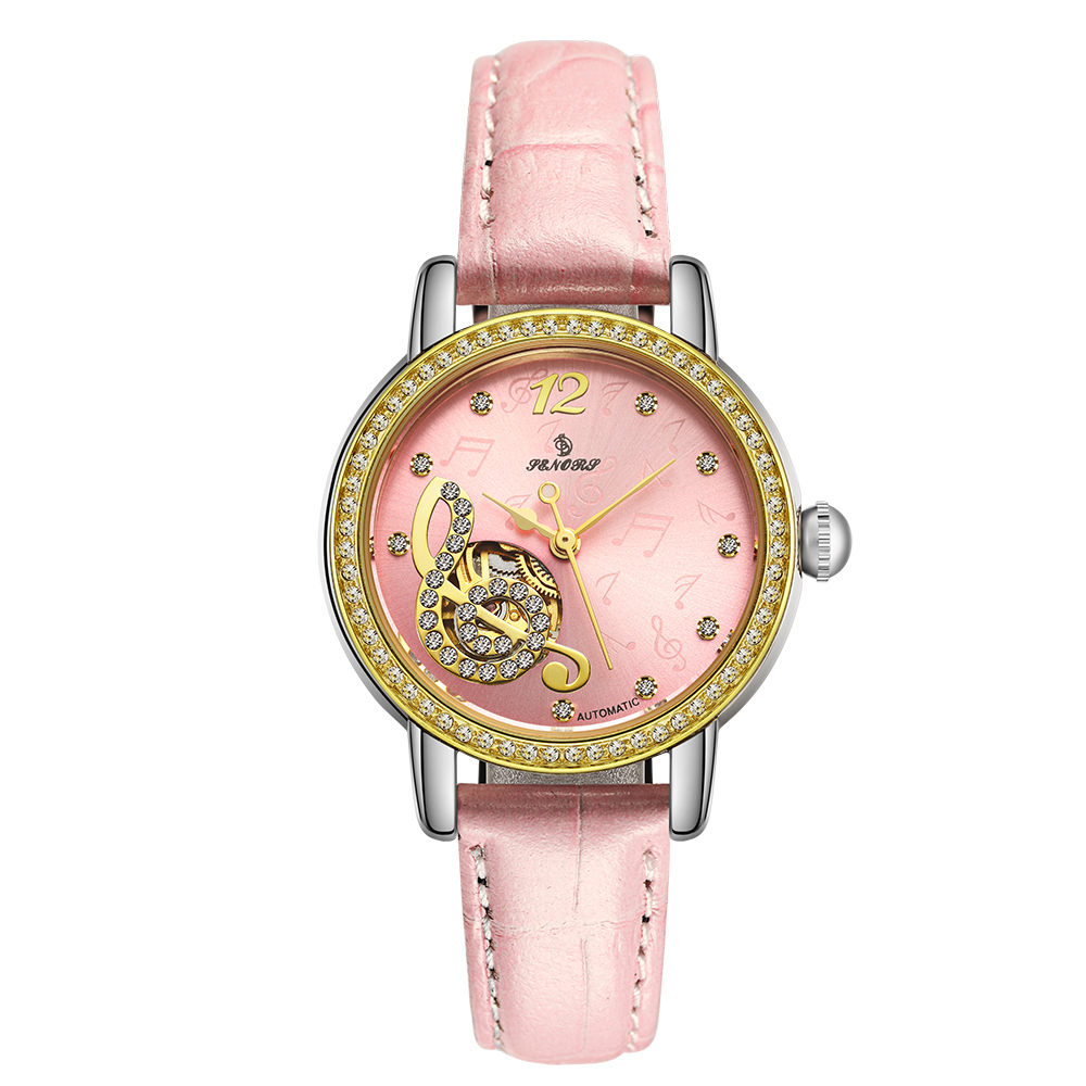 2021 Trend Fashion Elegant Lady Watch Luxury Leather Strap Diamond Iced Out Women Business Tourbillion Mechanical Watches