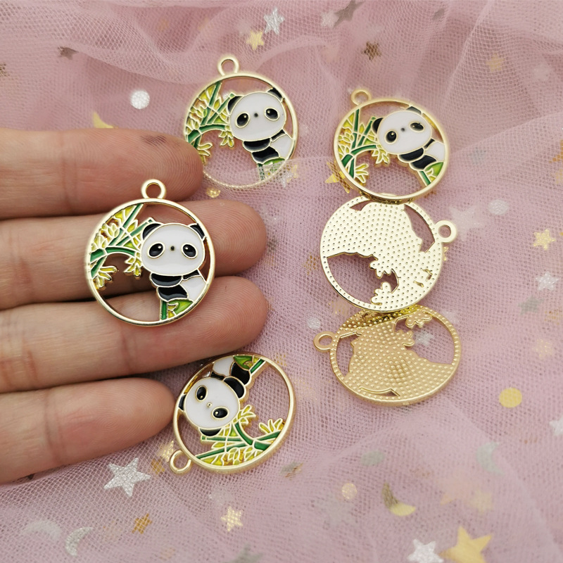 Cute Enamel Panda Earrings Pendant Charms DIY Jewelry Findings Kawaii Necklace Bracelet Dangle Drop Earring Small Accessories