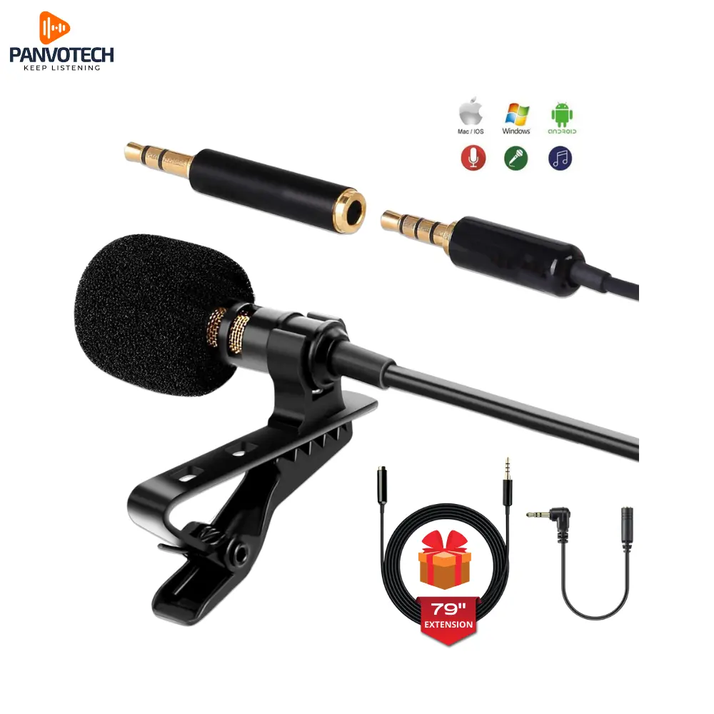 Panvotech Portable Collar Clip Professional Cellphone Church Mini Lavalier Recording Microphone