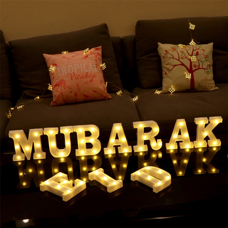 Светодиодная настенная гирлянда на батарейках EID MUBARAK, настольная Ночная гирлянда, Рамадан, украшения, знак шатра, буквы алфавита