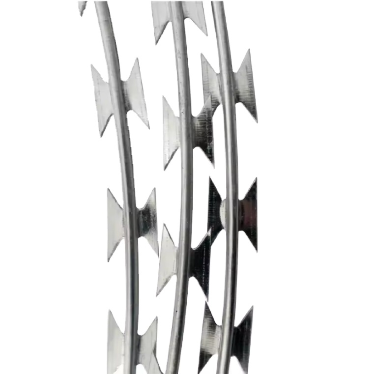 High Tensile retractable helical triple concertina 960mm coil diameter concertina plate razor barbed wire