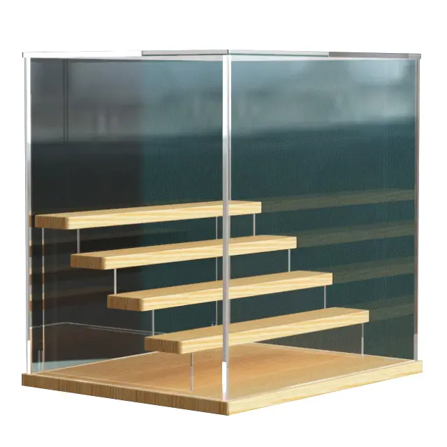 Acrylic display box with wooden steps