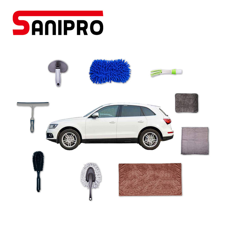 Портативный идеальный набор для мытья автомобиля Sanipro, 10 упаковок, набор для мытья автомобиля, скребок для воды, щетка для пыли, набор инструментов для очистки автомобиля
