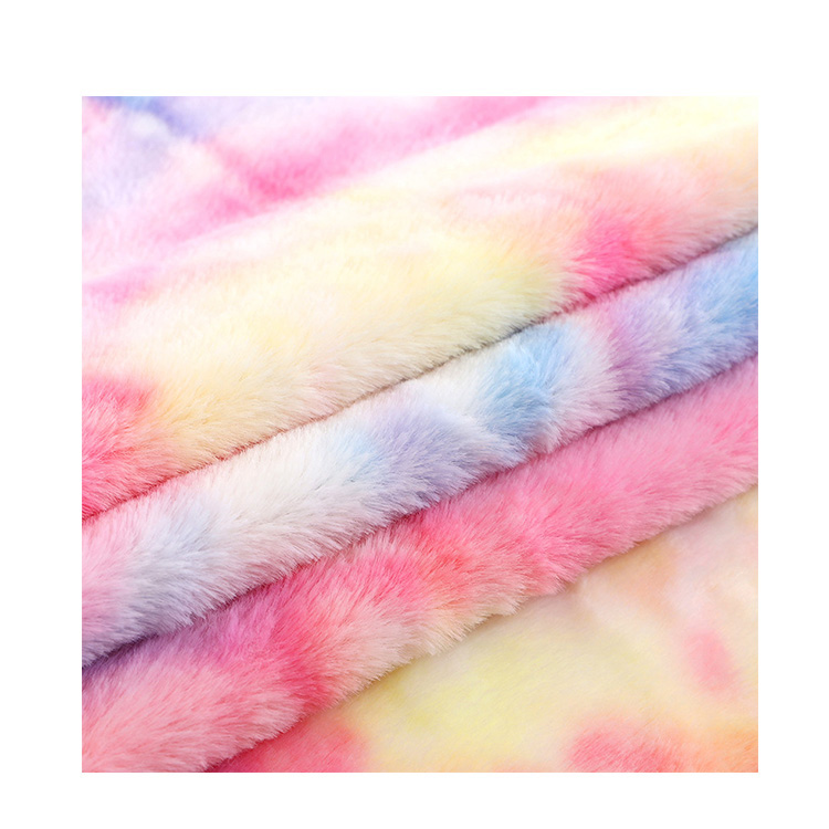 KINGCASON Custom Color 100% Polyester Tie Dyeing Plush Faux Rabbit Fur Fabric For / Coats / Sofa Cover