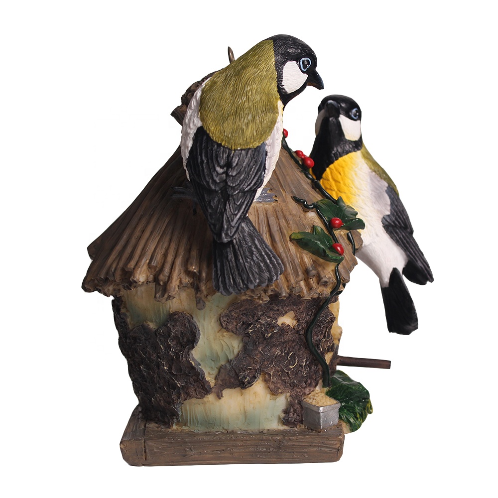 Double Sparrow Flower Customize Wild Outdoor Resin Bird Feeder