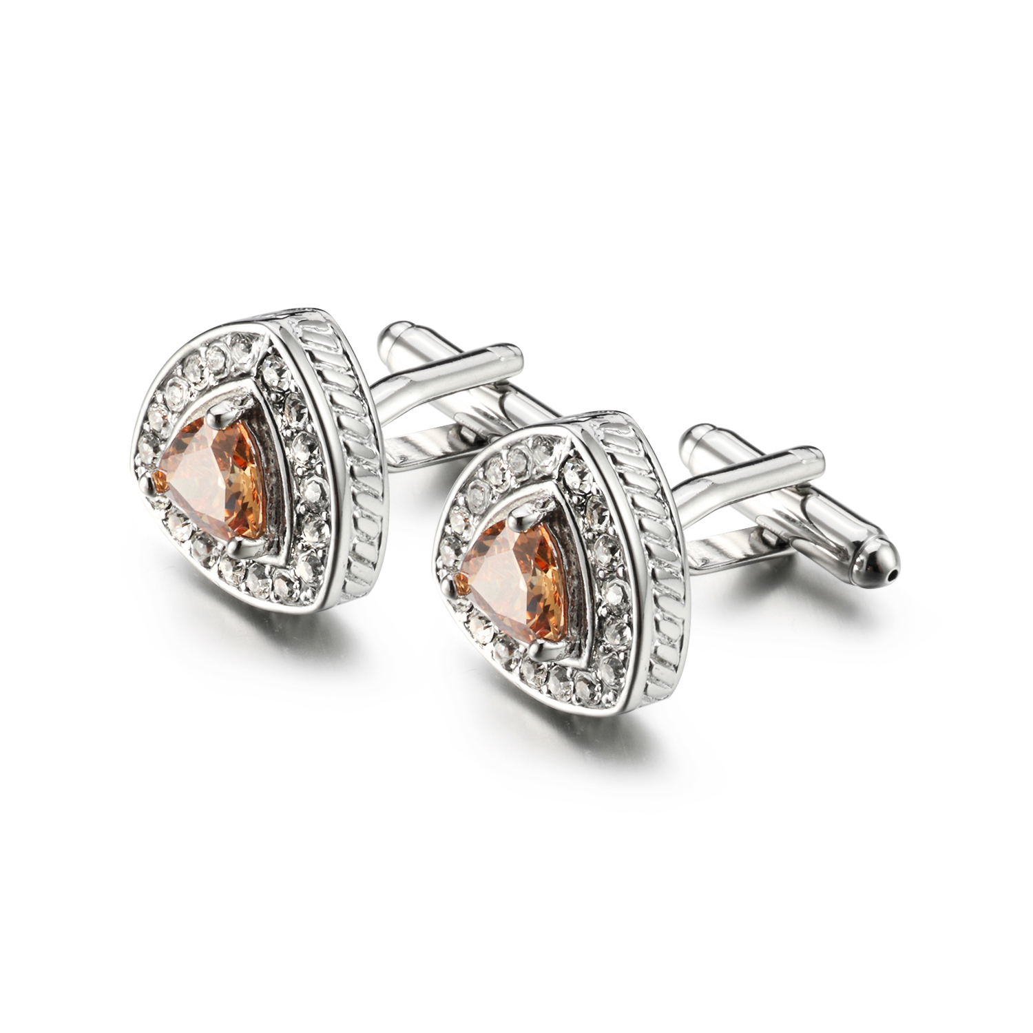 OB Jewelry-Горячая Распродажа, треугольные свадебные украшения, высококачественные мужские запонки цвета шампанского с камнем, родиевое покрытие, ювелирные запонки
