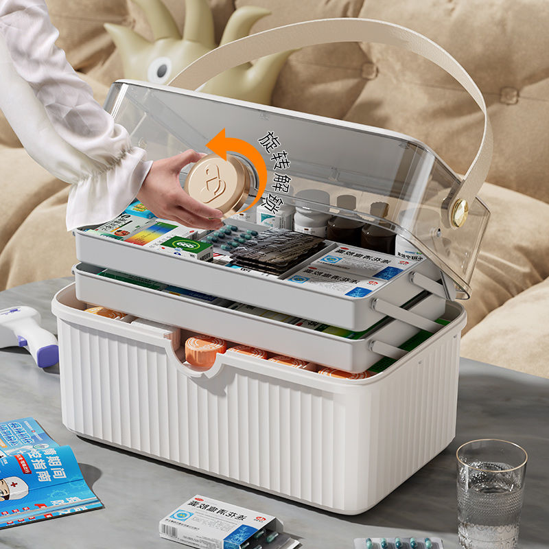 Large medicine cabinet storage box Handheld toolbox Plastic Family Medicine Organizer Storage Box First Aid Foldable Household