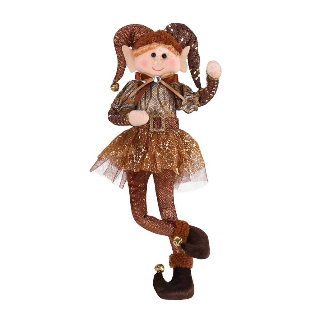 Zaves Brown Elf elves girl with pointed hats shoes cute christmas home decor plush dolls pair