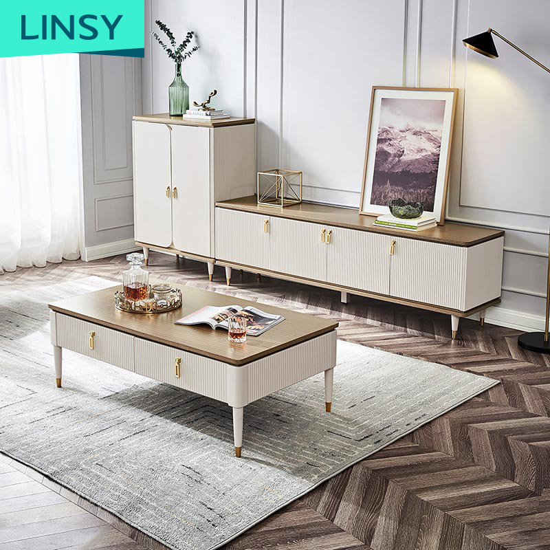 Linsy Modern Simple Tv Stands Living Room Furniture Luxury Nordic Solid Wood Tv Cabinet And Coffee Table Set GS1M-A