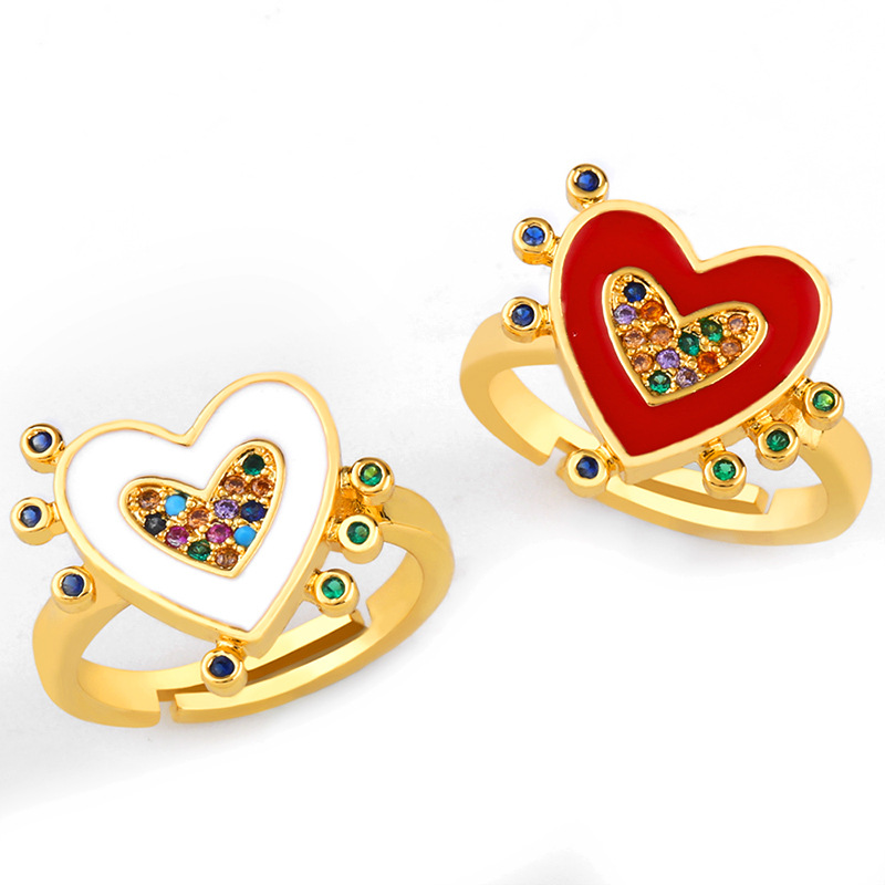 Adjustable18K кольца с покрытием из золота с красным Белый Красочные эмаль, циркон кольца с сердечками для женщин