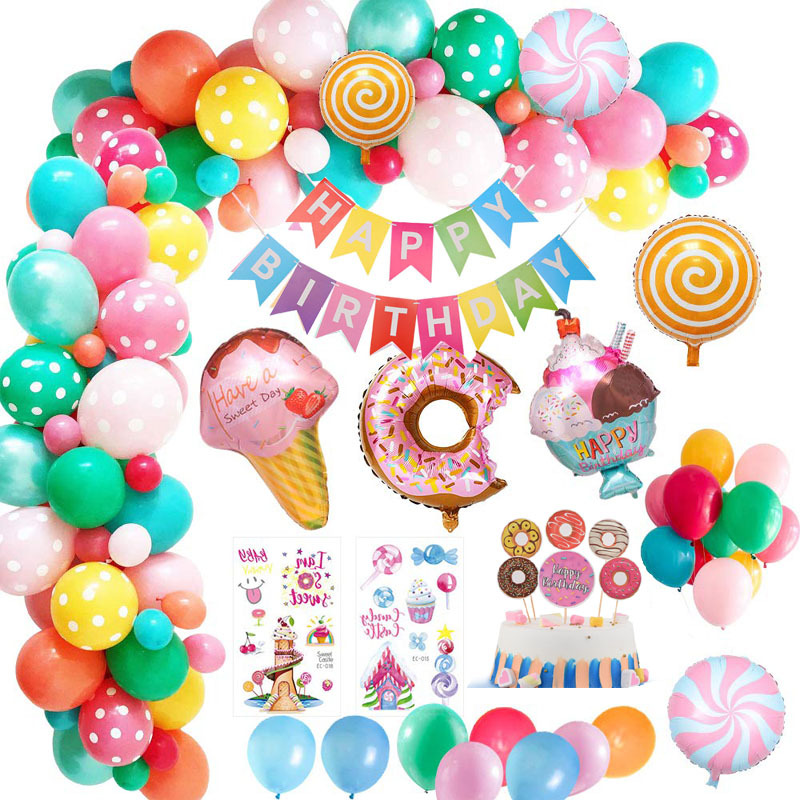 Pink Donut Candy Ice Cream Aluminum Foil Arch Balloon Set Baby Gift Happy Birthday Decoration Kid Toy