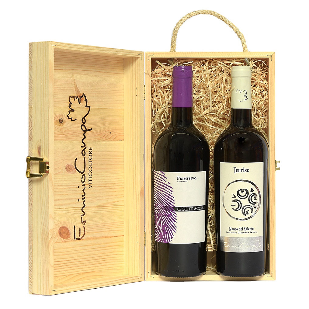 Высококачественное красное Primitivo и белое вино Bianco Salento IGP в деревянной коробке для подарков «Ciccitraccia» и «terrтеплое»