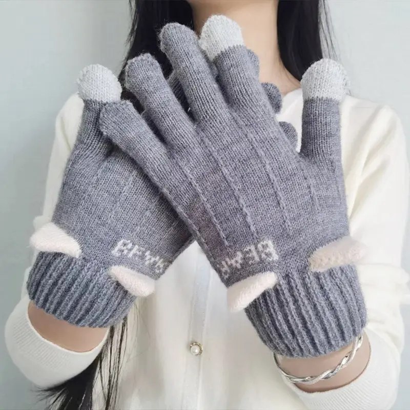 Новые флисовые утолщенные осенне-зимние вязаные перчатки для сенсорного экрана