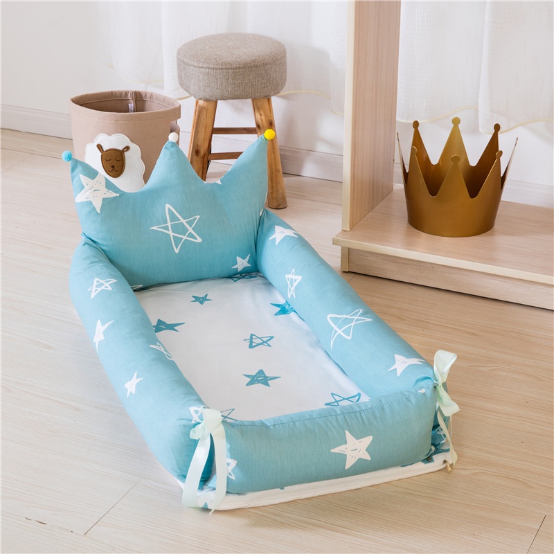 Portable Baby Nest Removable Washable Crown Sculpt Travel Crib Folding Newborn Sleep Nest