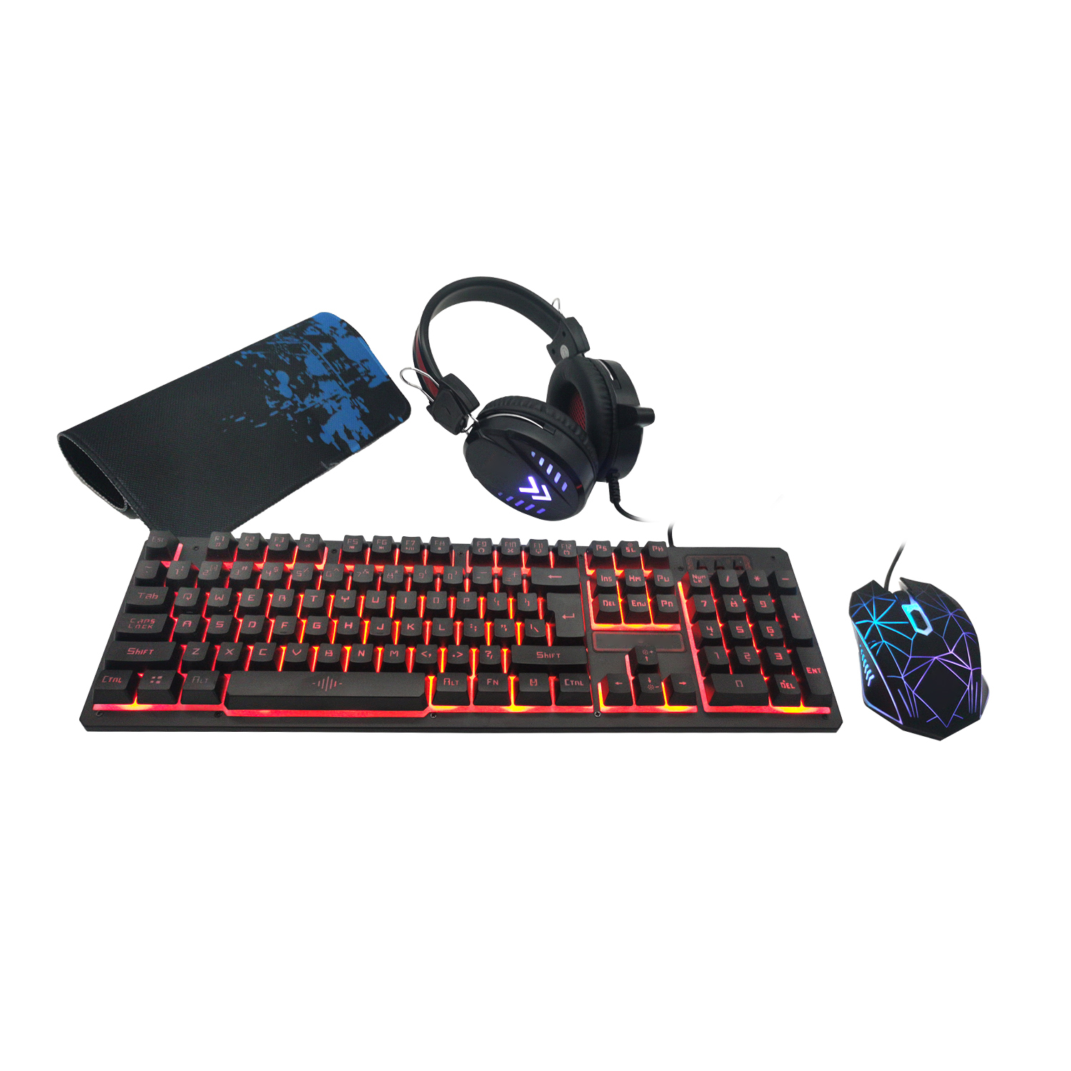 Лидер продаж Проводная клавиатура мышь наушники коврик для мыши комбо Teclado Gamer набор для геймеров