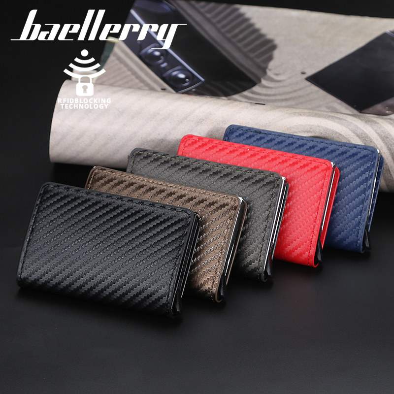 Тонкий металлический бумажник Baellerry из углеродного волокна с rfid-защитой, кошелек с держателем для кредитных карт, автоматический выдвижной держатель для банковских карт, кошелек 2022