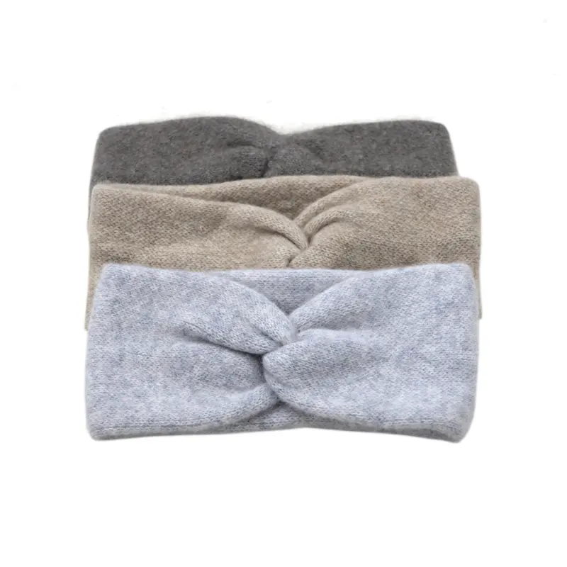 Support custom classic style soft pure cashmere knitting monochrome jacquard headband for women
