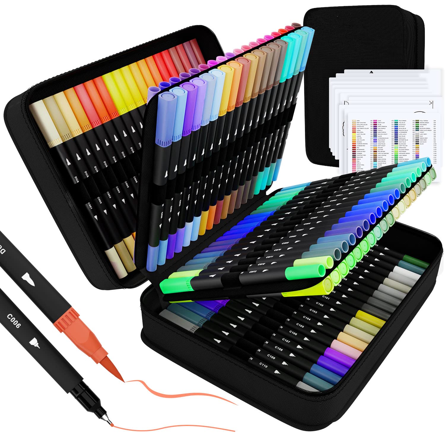 110 Artist Colors Doodling Brush Tip Pens Drawing Lettering Calligraphy Markers Fineliner Pen Set
