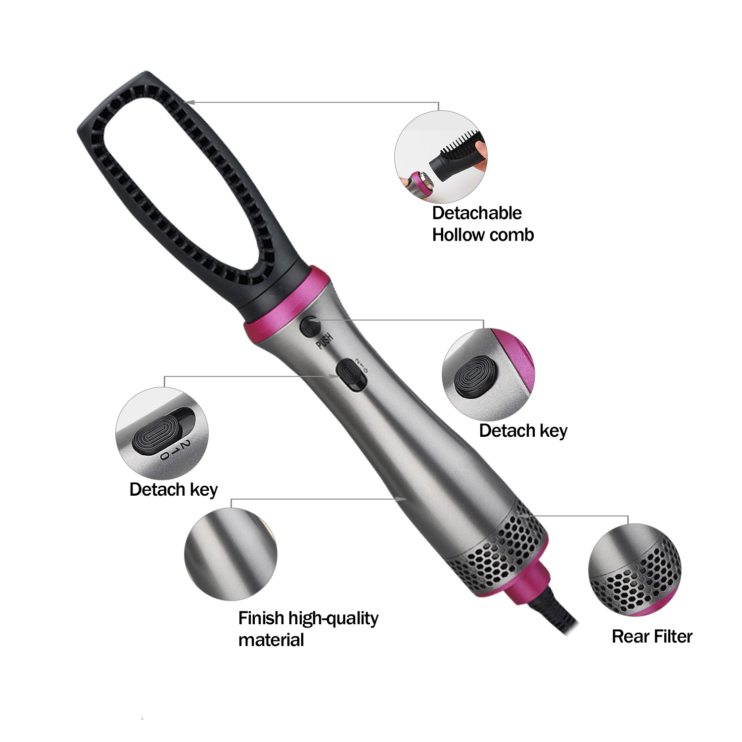 Воздуха обруч для волос фен Curl волна гладкие сухие Volumize 5 в 1 горячего воздуха набора кисточек для макияжа без чрезмерно высокой температуры Prodessional стайлер для волос