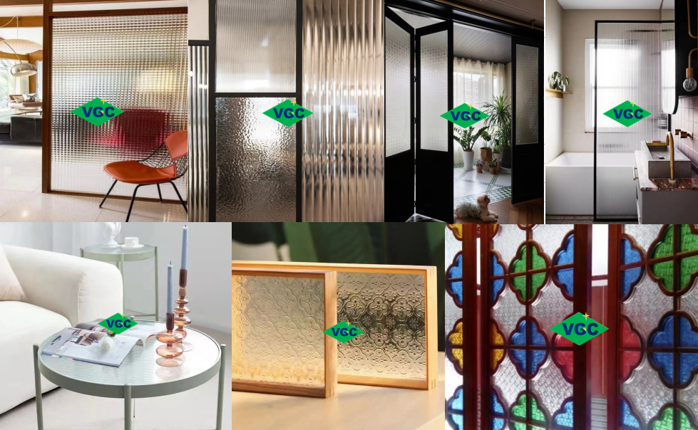 VGC Good Quality 3MM-8MM Reed/Moru/Flutelite/Nashiji/Rain Pattern Figure Textured Large Diffused Glass  Panels