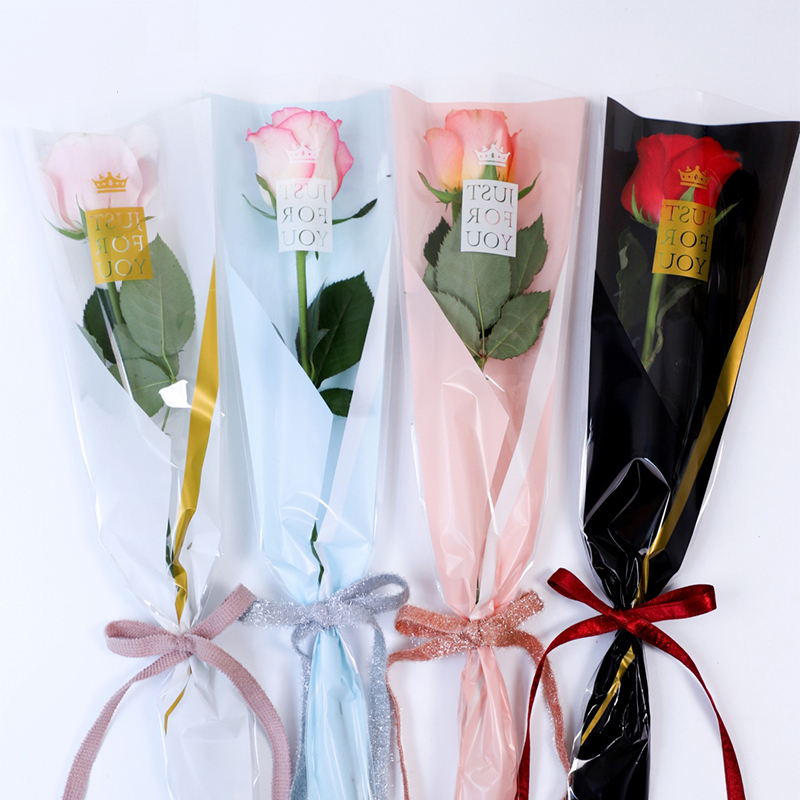 Single Bag Bouquet Flower Shop Clear Sweet Love Heart Packaging Single Rose Plastic Bag
